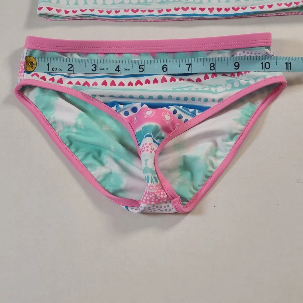 Eddie Baur Multicolor Girls Colorful Tankini Set Pink & Blue Size 7-8 Small EUC